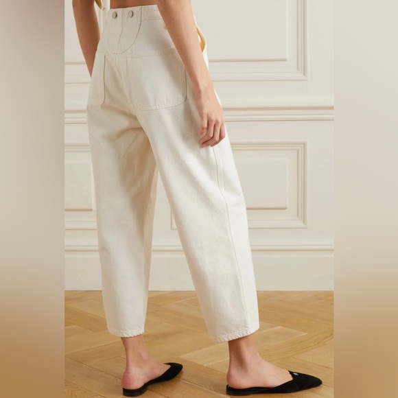 NWT FRAME Button Detail Crop Trousers Twill Pants Wide Leg 100% Cotton Size 24 - Picture 2 of 15